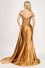Lenovia 8397 Embroidered Fitted Satin Prom Or Formal Gown