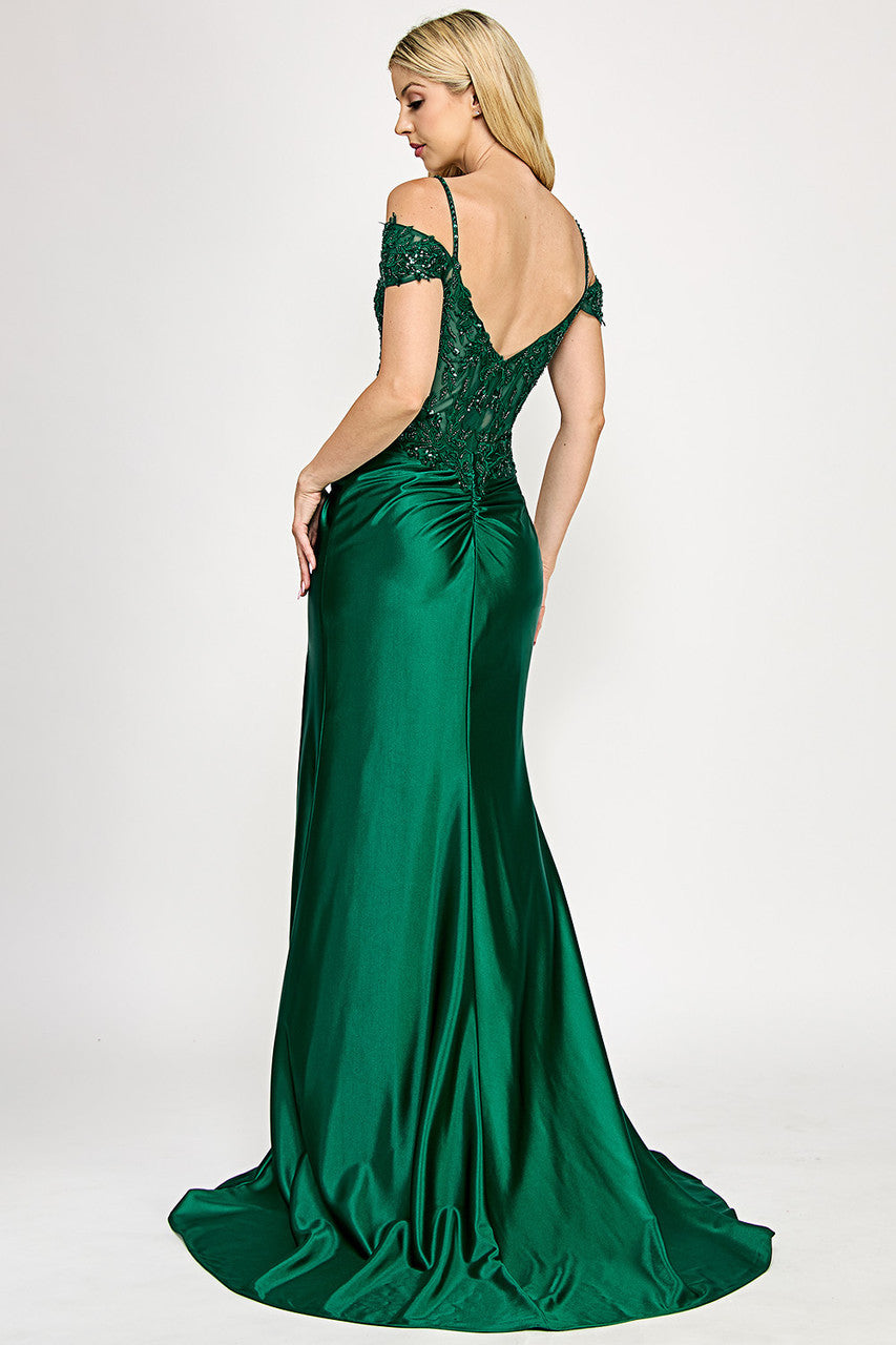 Lenovia 8348 Stretch Sateen Prom or Formal Gown with Embroidered Mesh Bodice