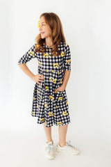 Mila & Rose Iowa Plaid Tigerhawk 3/4 Sleeve Pocket Twirl Dress For Girls