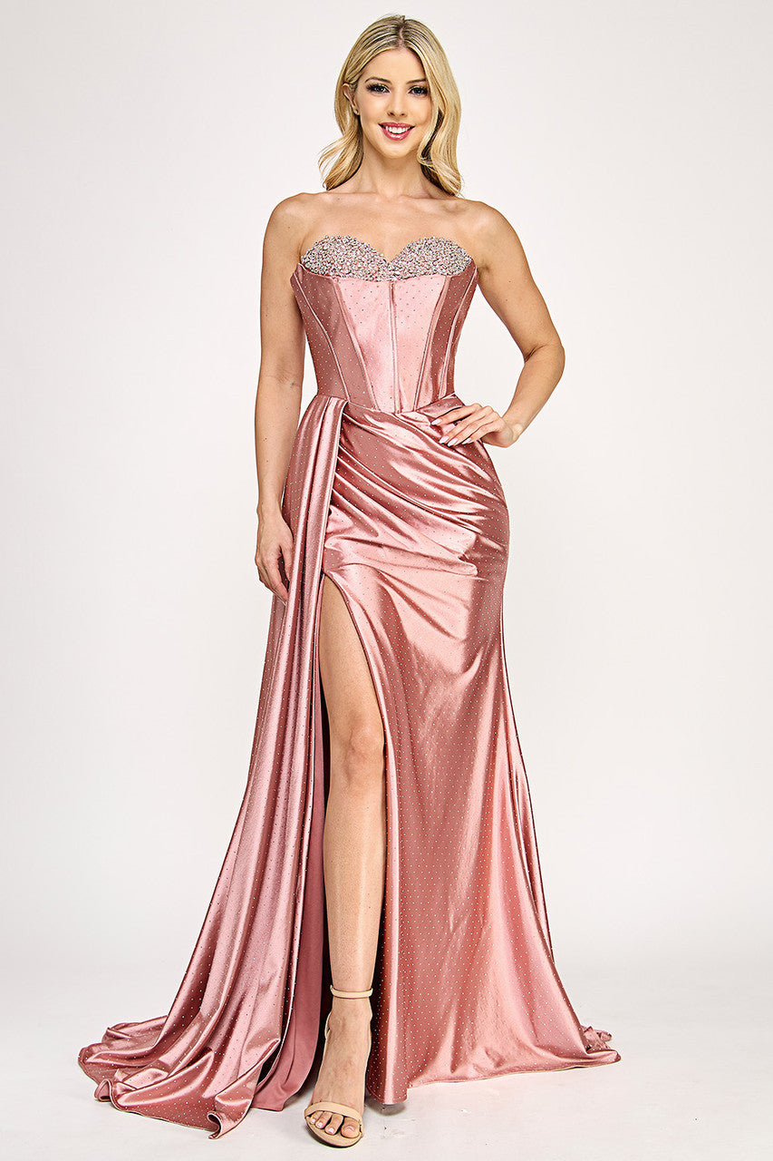 Lenovia 8402 Sateen Formal Prom or Evening Gown with Brush Train