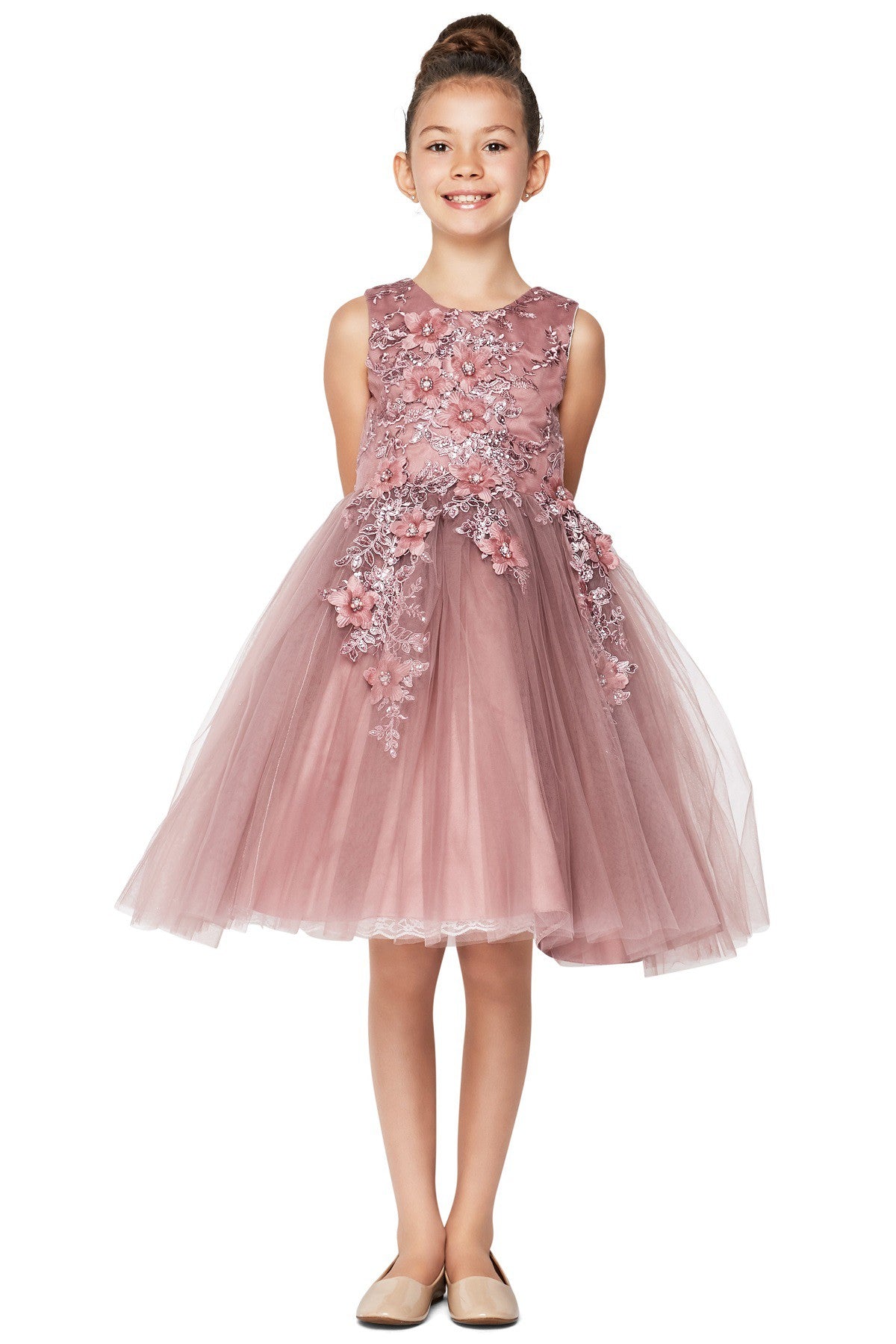 Cinderella Couture Kids 9040 Girls Tulle Party Dress With 3D Flower Design