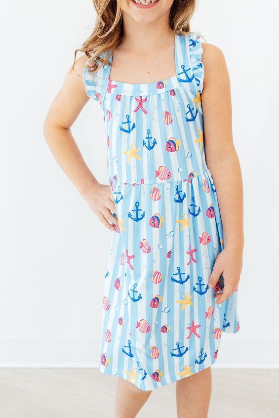Mila & Rose Tidepool Treasures Ruffle Cross Back Dress For Girls
