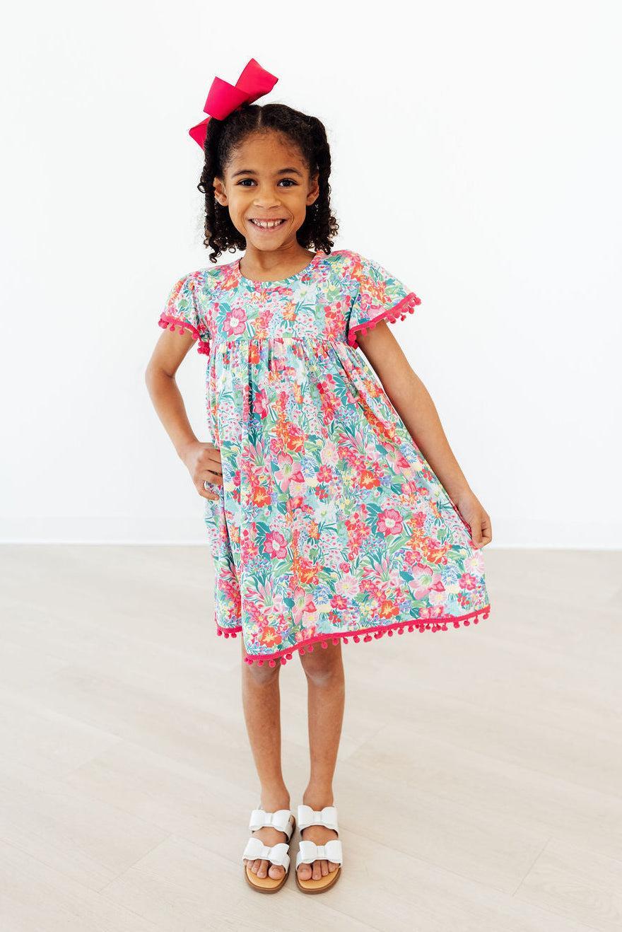 Mila & Rose Preppy Petals Pom Pom Dress For Girls