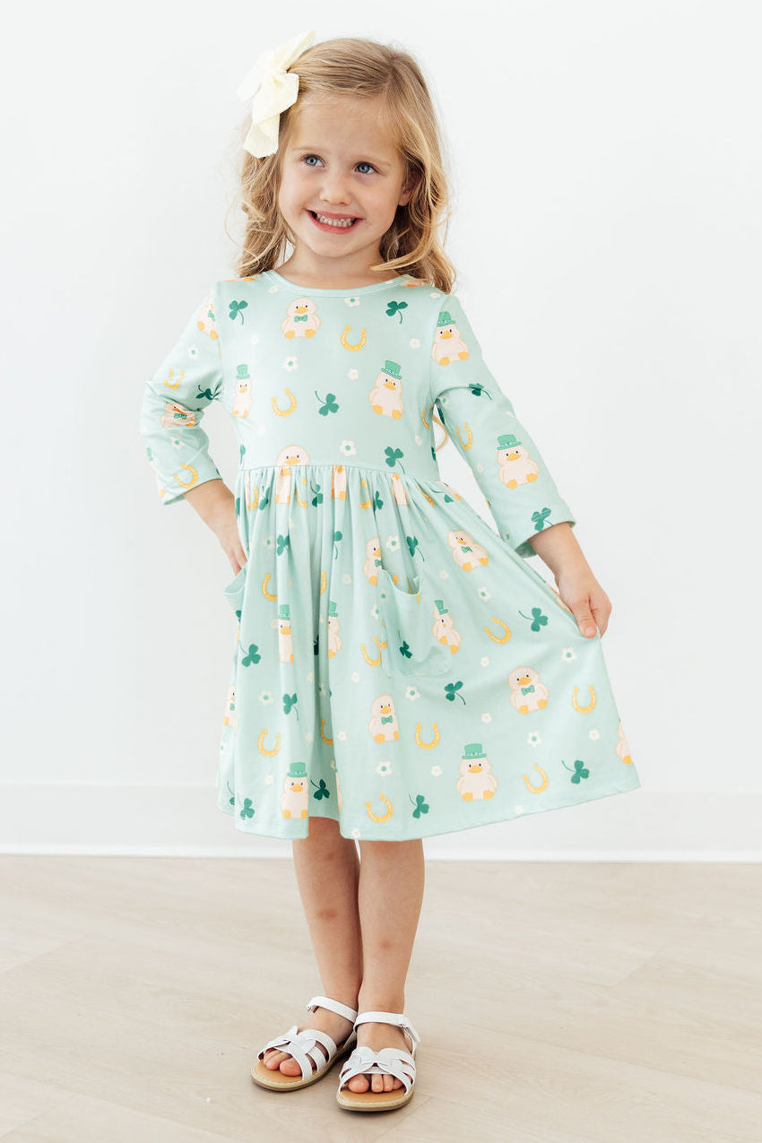 Mila & Rose Lucky Duck 3/4 Sleeve Pocket Twirl Dress For Girls