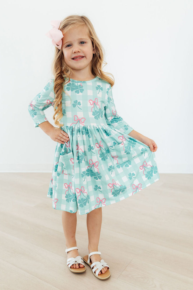 Mila & Rose Shamrock Sweetheart 3/4 Sleeve Pocket Twirl Dress