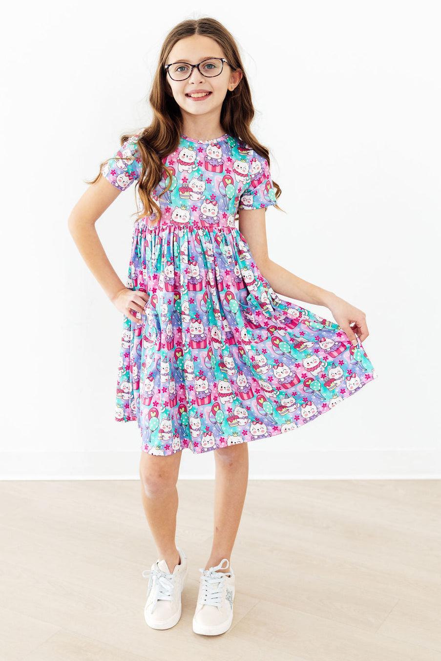 Mila & Rose Time to Purr-ty S/S Pocket Twirl Dress For Girls