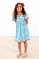 Aqua Garden Pom Pom Dress