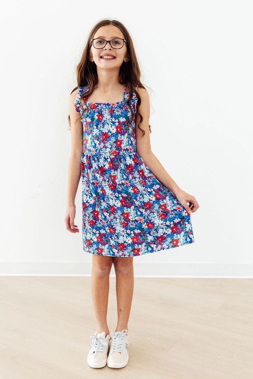Mila & Rose Freedom Flowers Ruffle Cross Back Dress For Girls