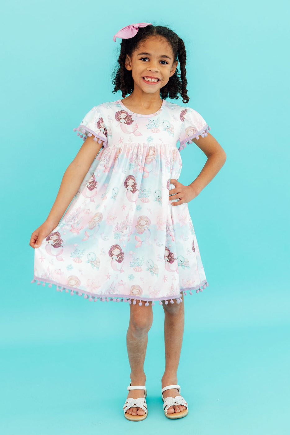 Mila & Rose Mermaid Fairytale Pom Pom Summer Dress For Girls