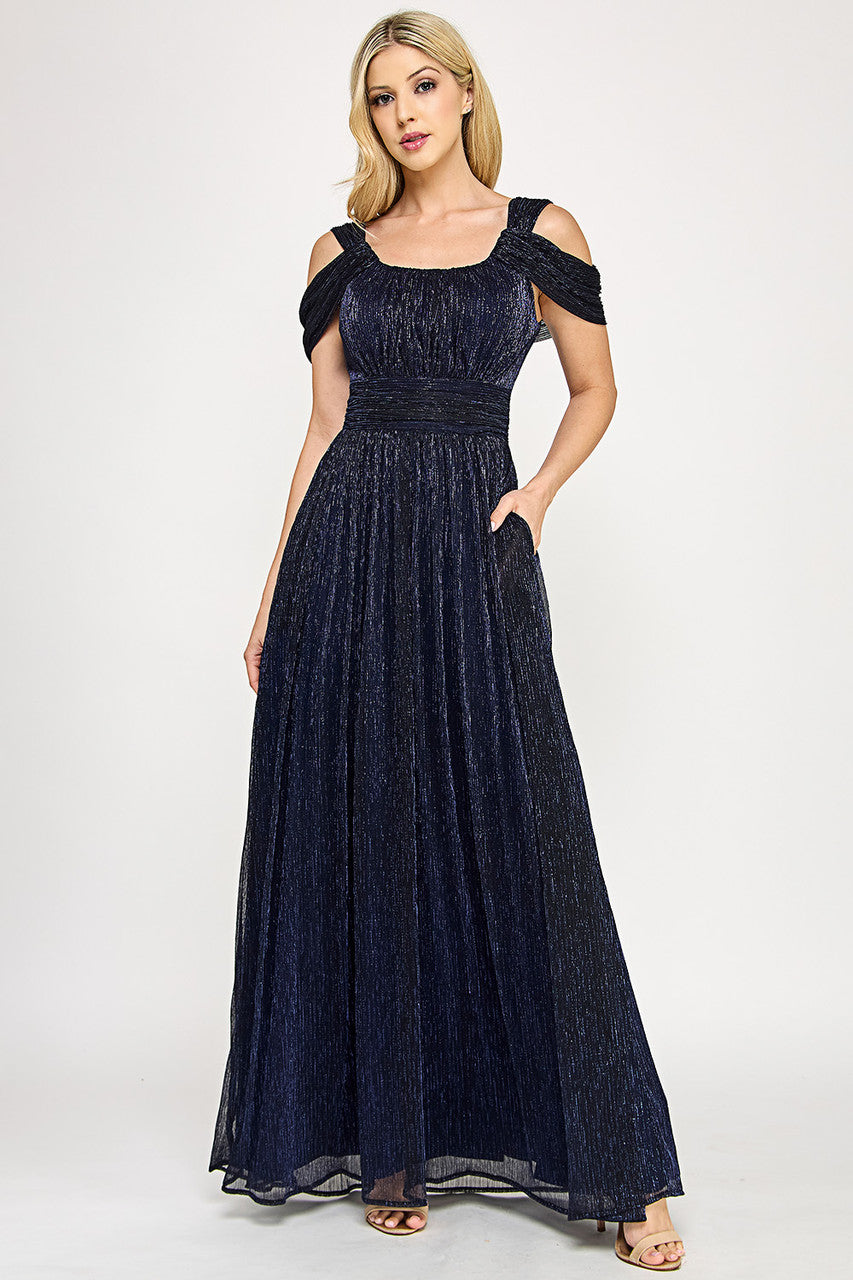 Lenovia 5327 Bridesmaid Dress in Foil Fabric with Cold Shoulder Styling