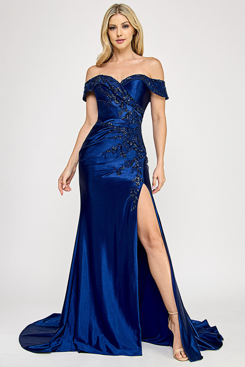 Lenovia 8353 Embroidered Sateen Wrap Style Look Prom or Formal Gown