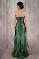 Chicas DM8038 Long Satin Prom Gown With Peaked Bust & Lace Up Back