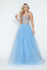 Lenovia 8236 Sparkle Tulle Prom Gown with Gold Sequins and Embroidery