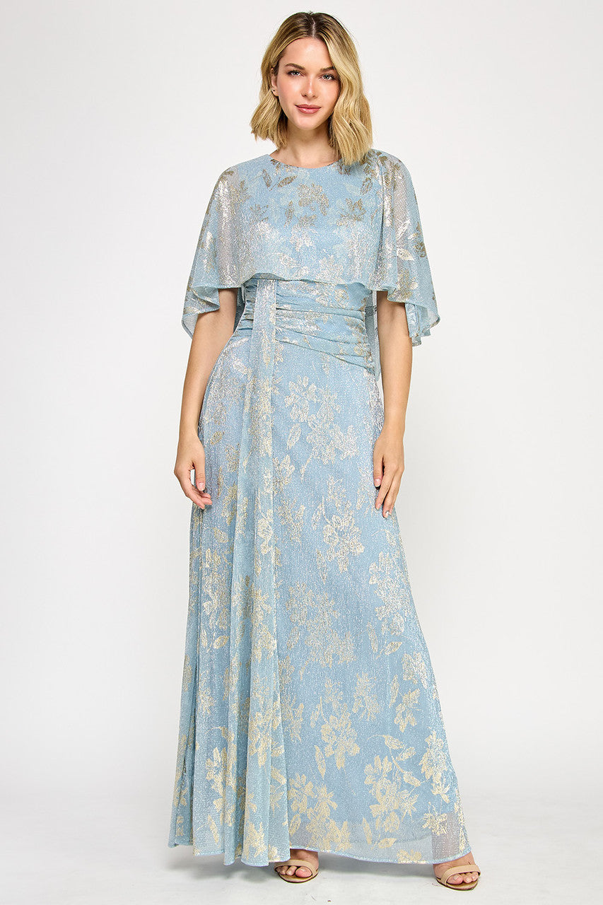 Lenovia 5330 Floral Foil Poncho Formal Gown