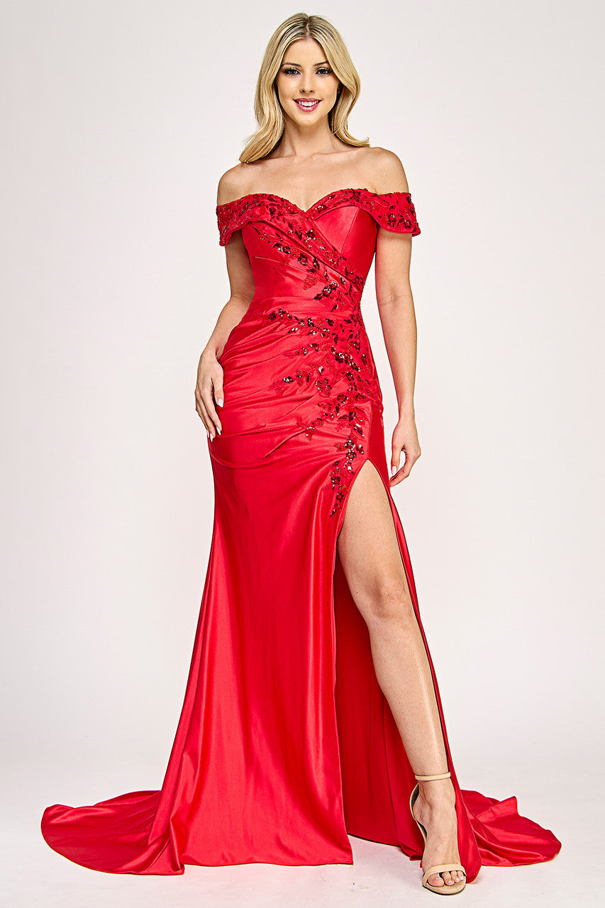 Lenovia 8353 Embroidered Sateen Wrap Style Look Prom or Formal Gown