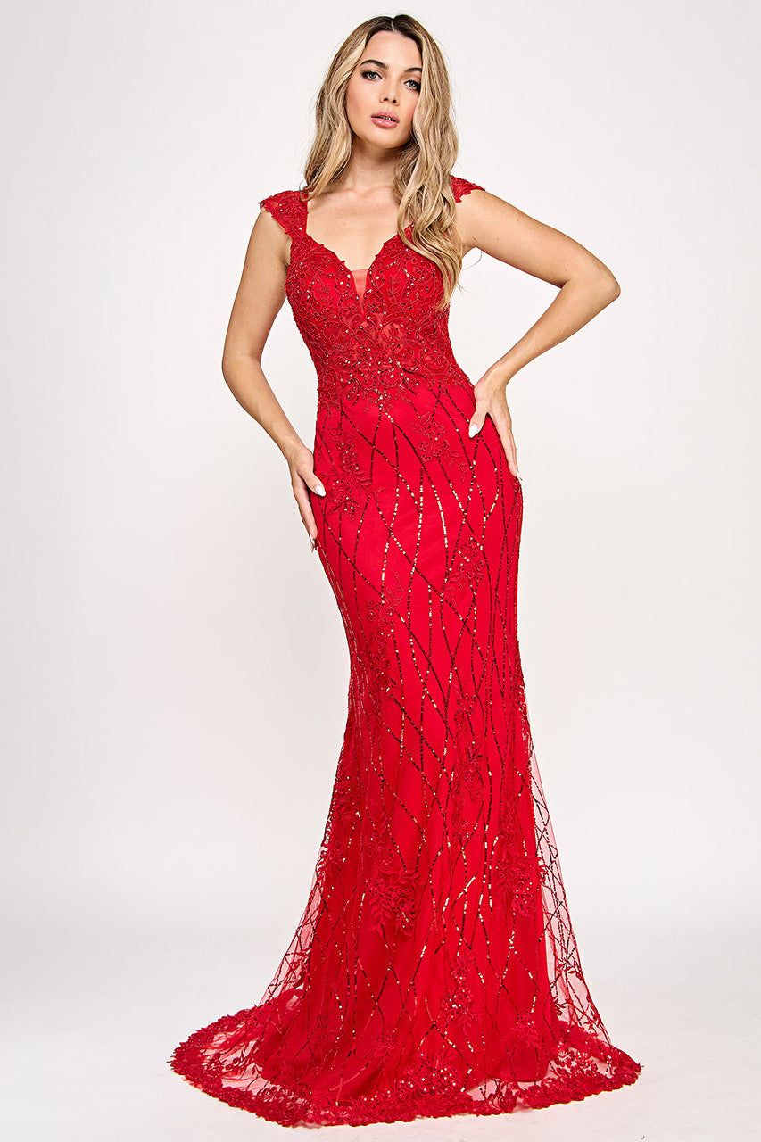 Lenovia 8350 Embroidered Mesh Mermaid Style Formal Prom Gown