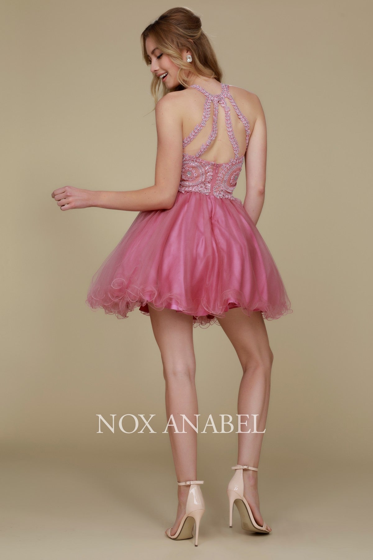 Nox Anabel B 652 Short Halter Style Tulle Party or Prom Dress