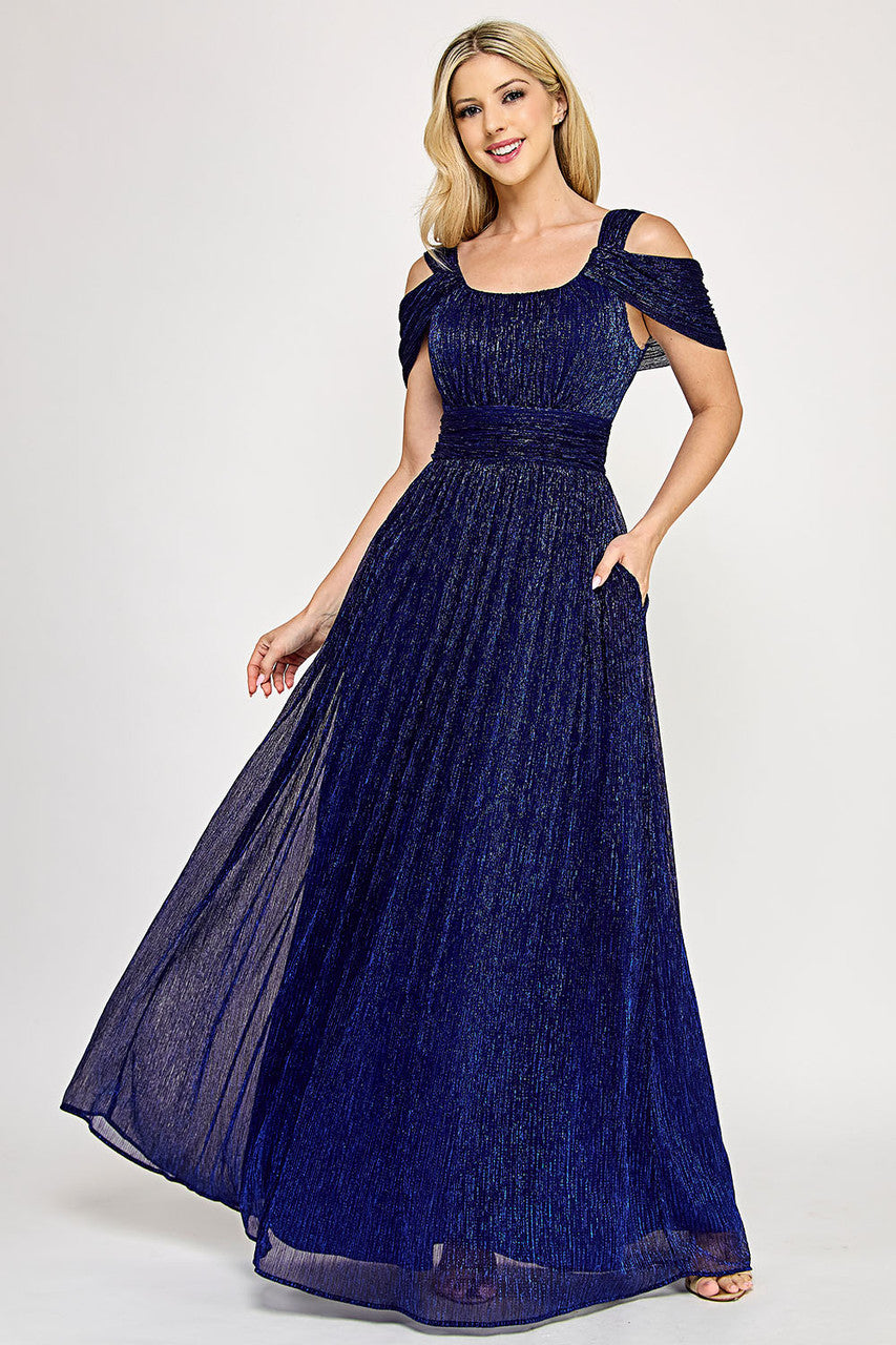 Lenovia 5327 Bridesmaid Dress in Foil Fabric with Cold Shoulder Styling