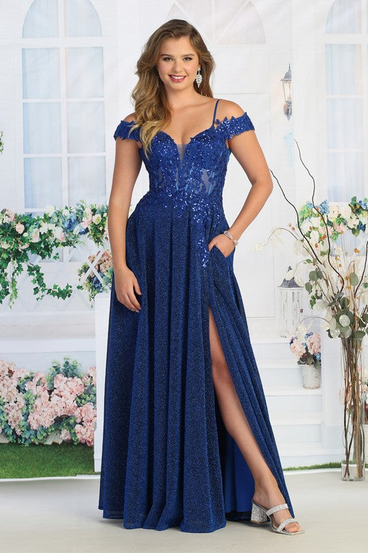 Cindy USA CN 50485 Sparkle Fabric Prom Gown with Pockets