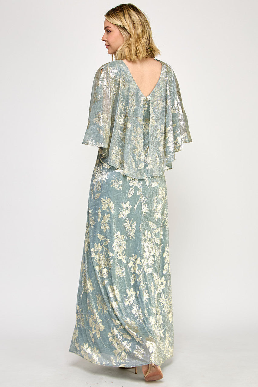 Lenovia 5330 Floral Foil Poncho Formal Gown