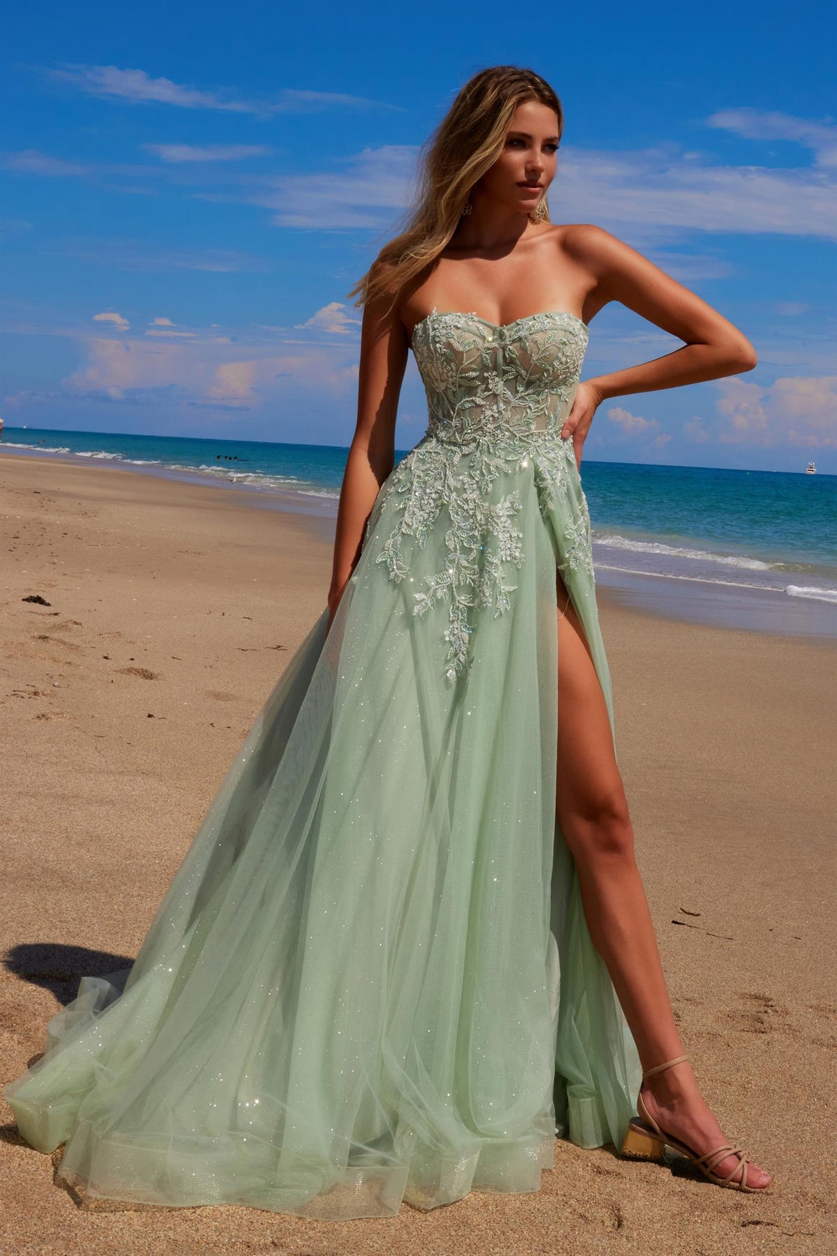 Nox Anabel 1371-G Glitter Tulle and Lace Prom Gown
