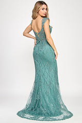 Lenovia 8350 Embroidered Mesh Mermaid Style Formal Prom Gown